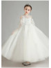 Cold Shoulder Beaded Lace Tulle Flower Girl Dress